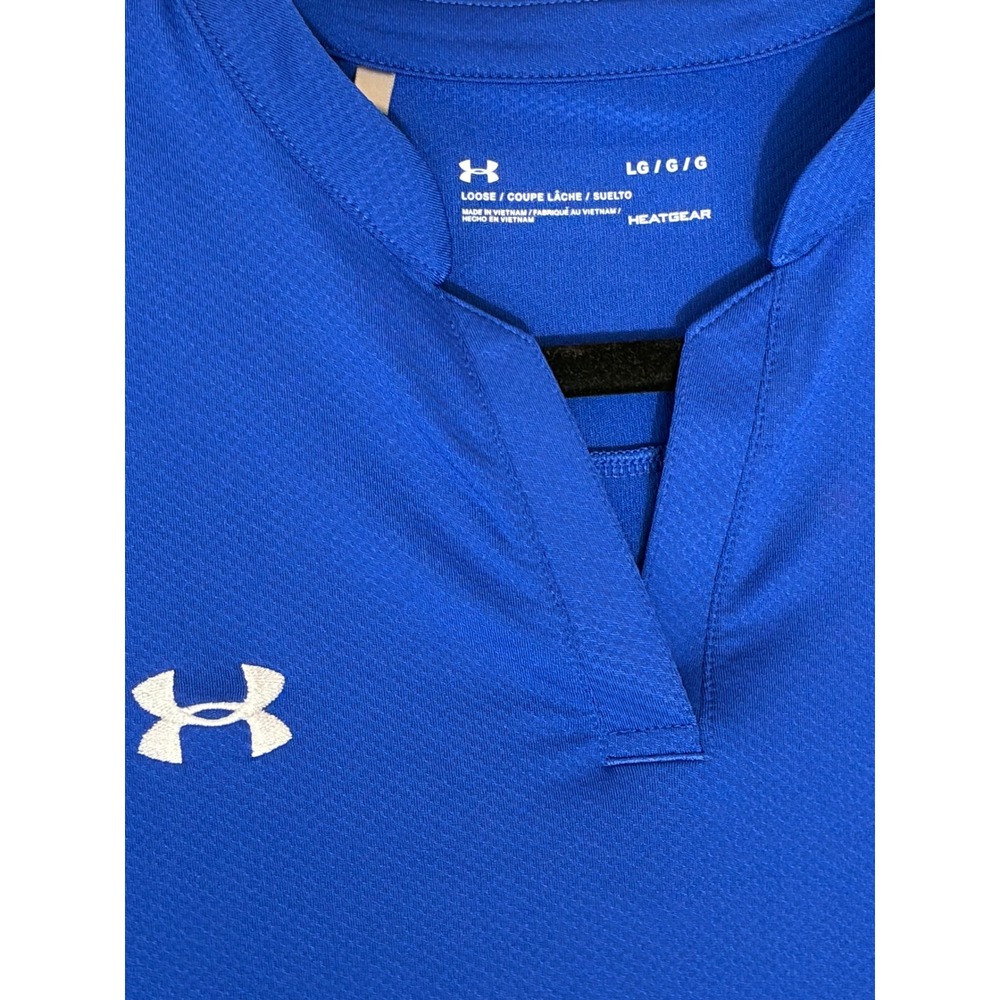 Under Armour Womens HeatGear Royal Blue Split Neck Athletic Shirt Large Fish